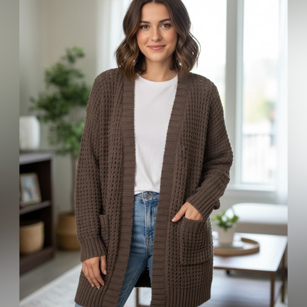 Moon & Madison Army Green Chunky Knit Cardigan Medium